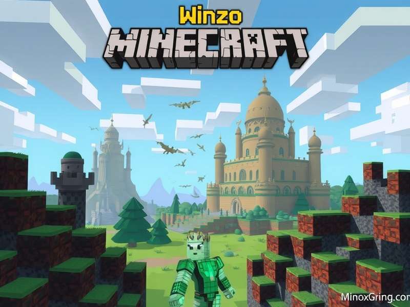 Screenshot of Winzo Minecraft gameplay showing a player building and competing